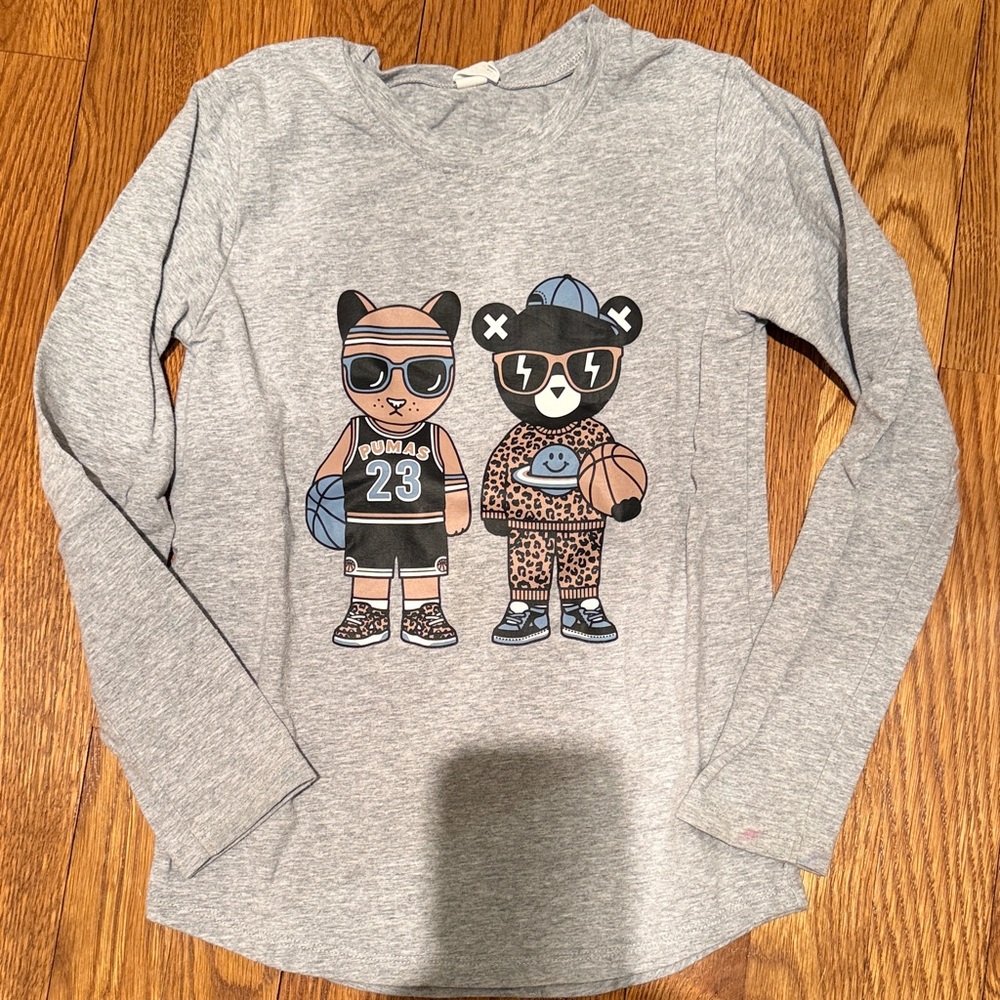 Huxbaby Gray Long Sleeve Tee with Cool Bear Design